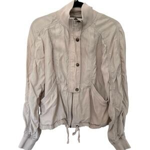 Anthropologie (S) Marrakech Ruched Drawstring Utility Jacket Beige Stand Collar